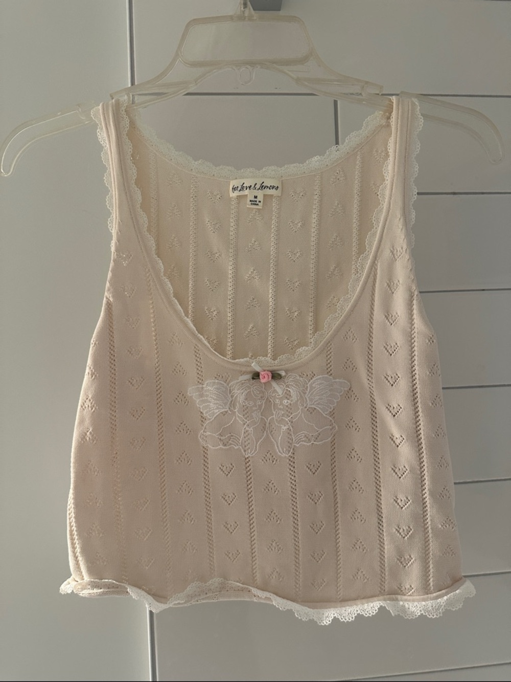For Love & Lemons Cream Eyelet Heart Knit Angel Tank Size Medium